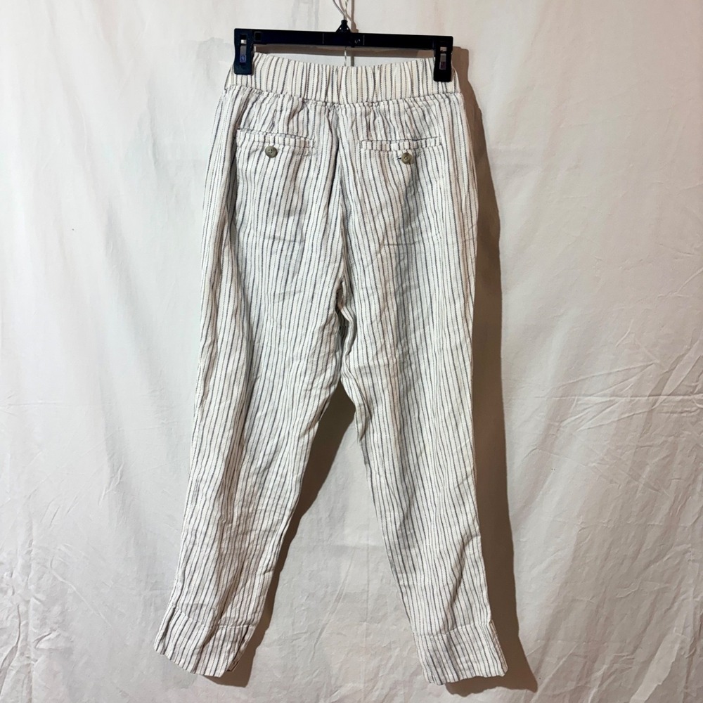 Athleta Women's Bali White Striped 100% Linen‎ Pants Elastic Waist - Picture 7 of 11